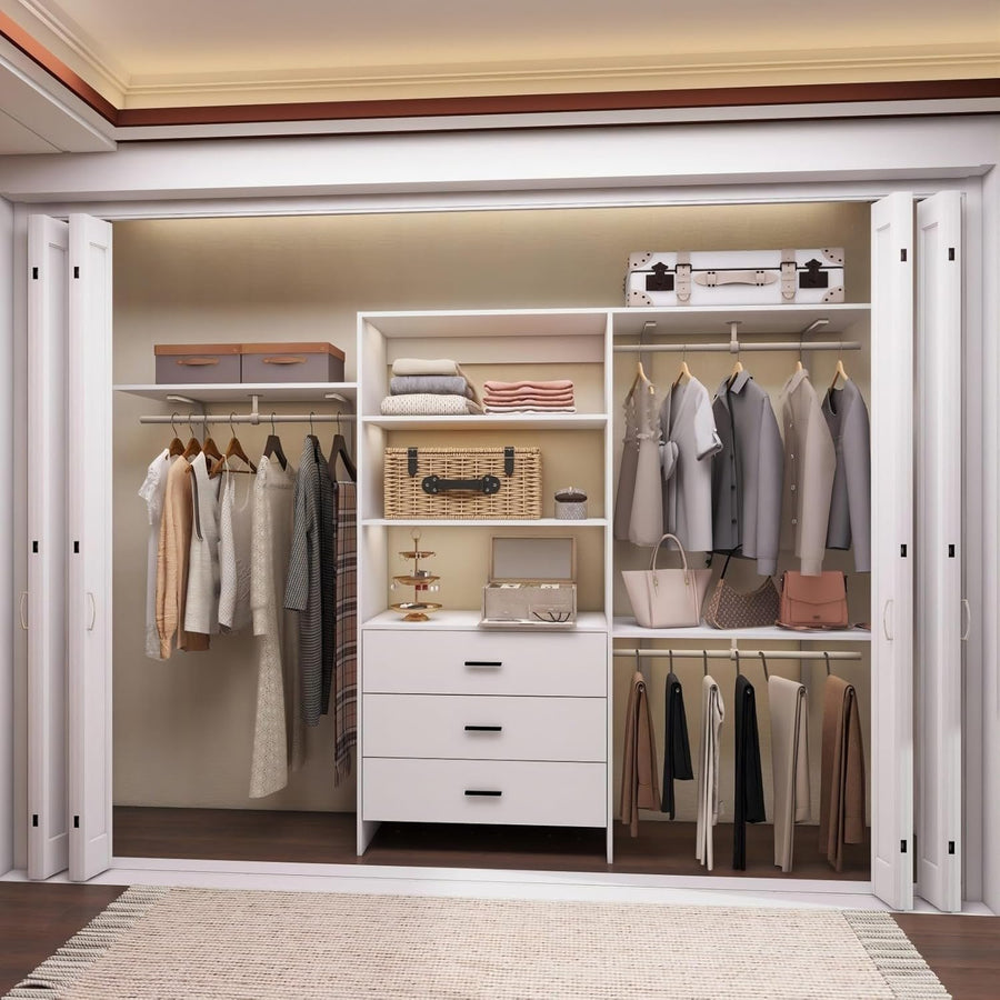 Wood Closet Organizer System with 3 Drawers and 3 Shelves for Walk-in Closets Image 1