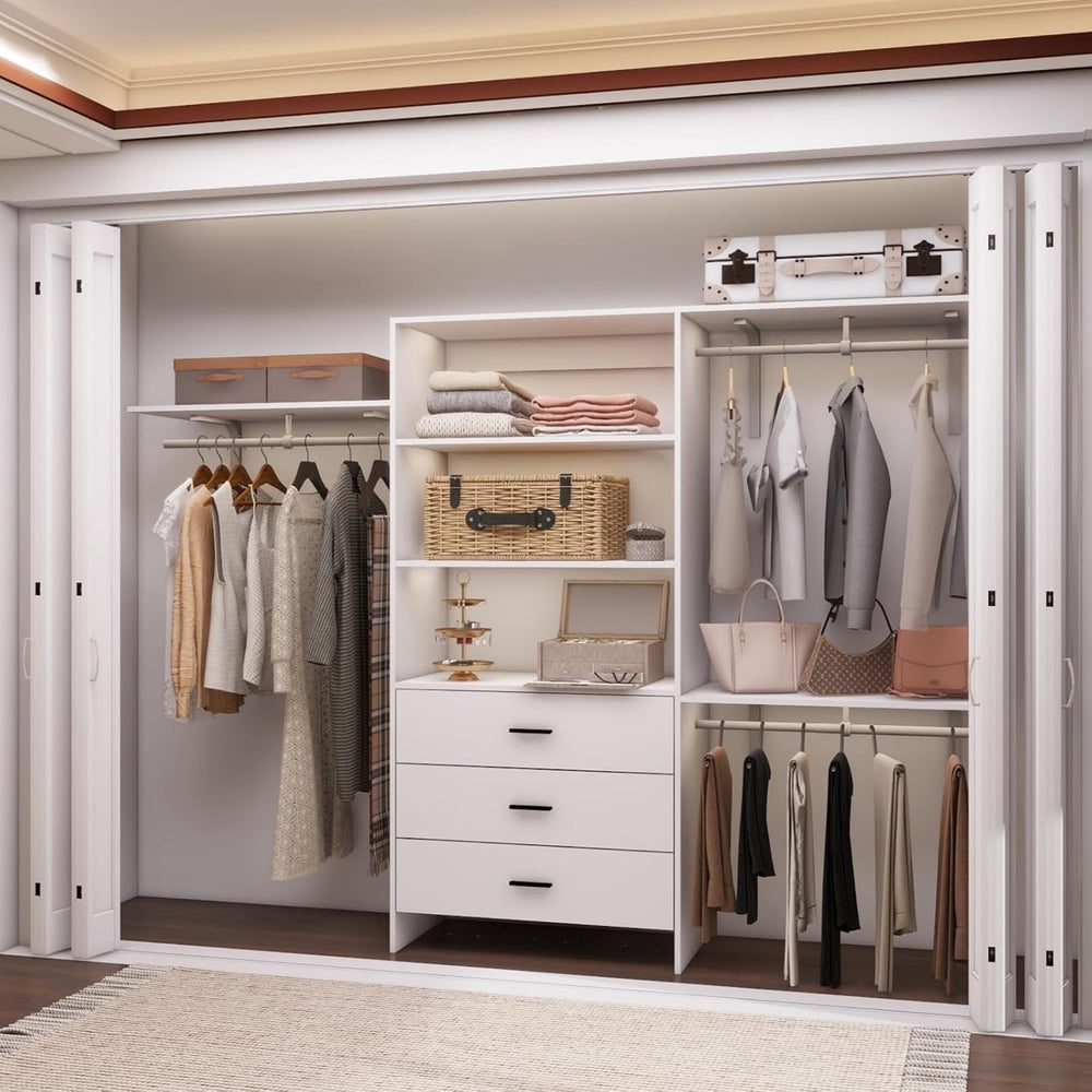 Wood Closet Organizer System with 3 Drawers and 3 Shelves for Walk-in Closets Image 2