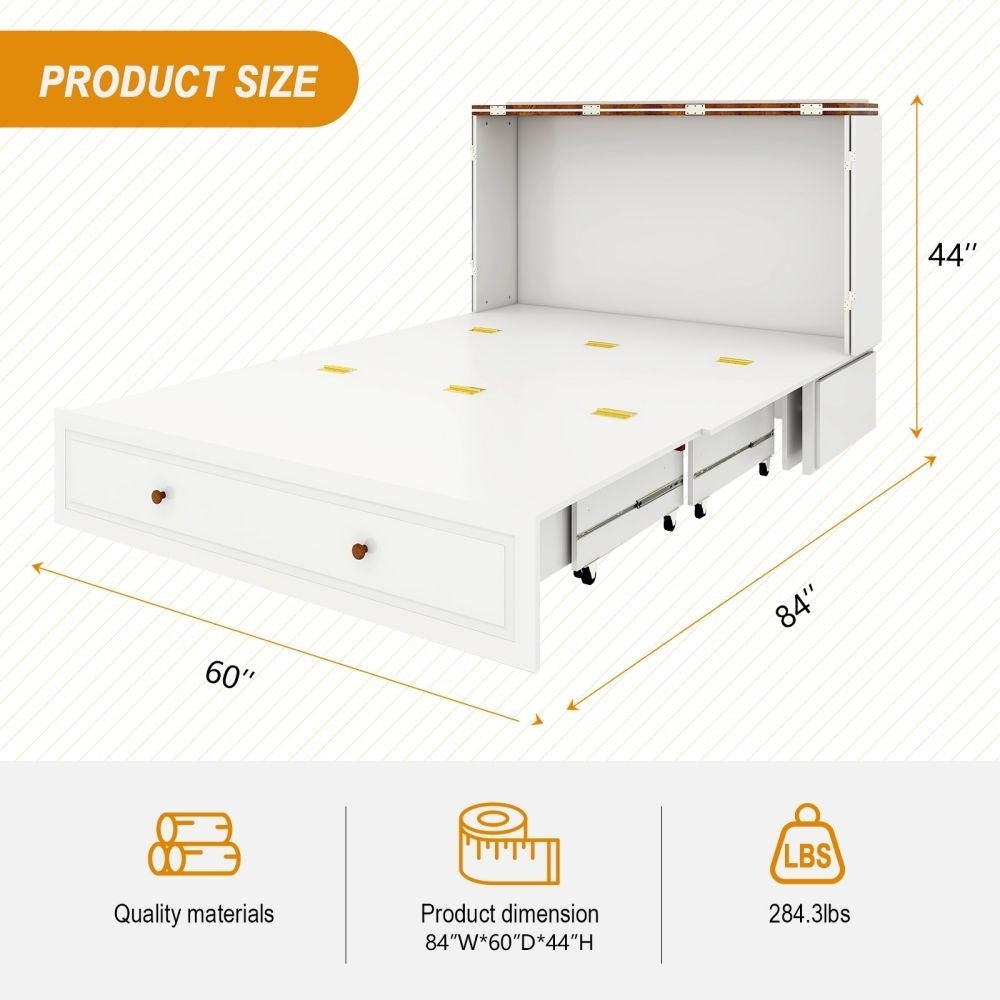 Twin Size Murphy Chest Bed Frame, Murphy Bed with with Drawers, Murphy Cabinet Bed with Charging Station and 2 USB Image 2