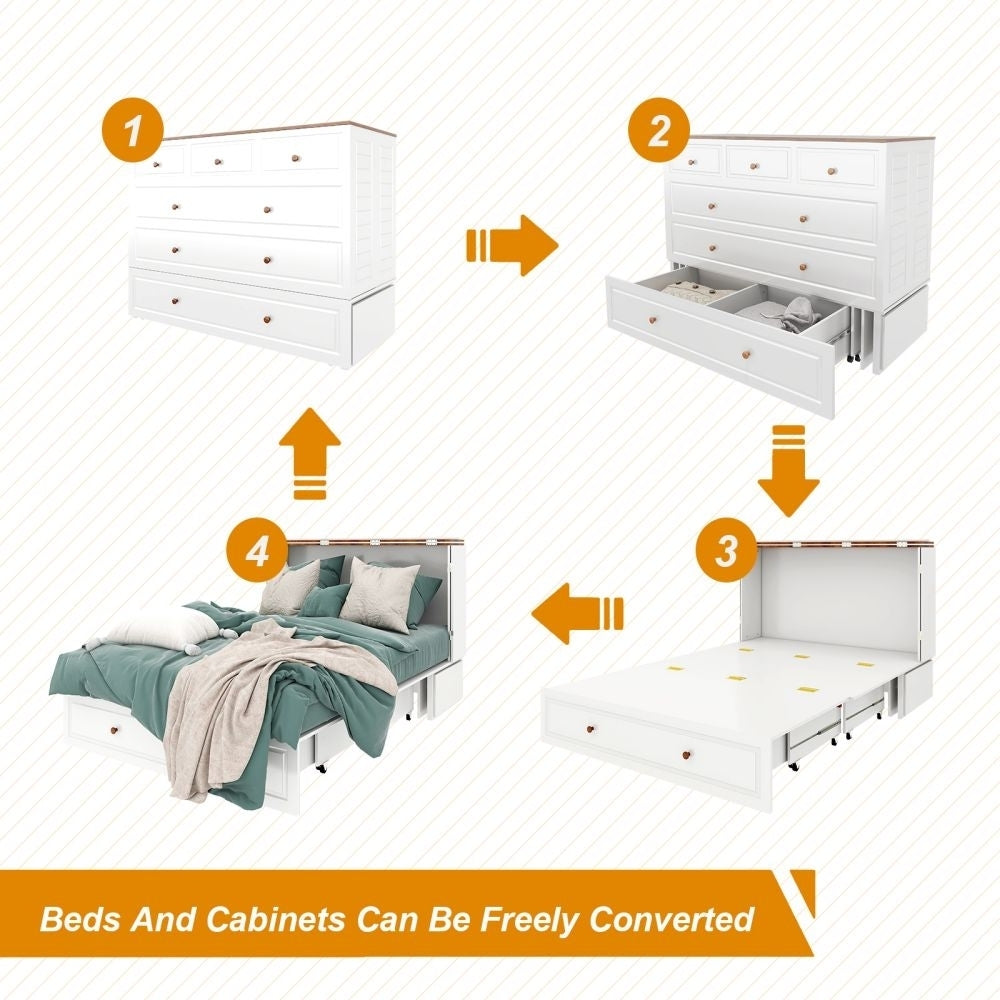 Twin Size Murphy Chest Bed Frame, Murphy Bed with with Drawers, Murphy Cabinet Bed with Charging Station and 2 USB Image 6