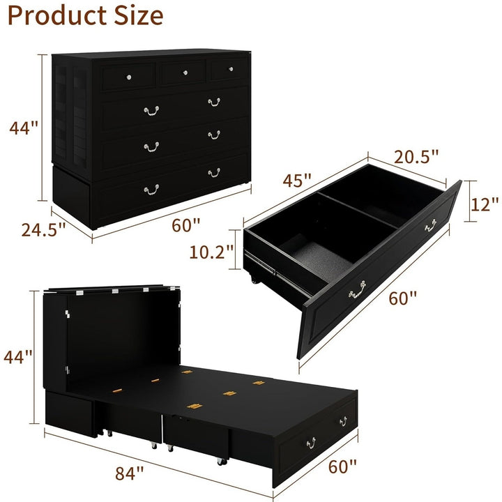 Murphy Bed with Drawers, Murphy Mobile Cabinet Bed Murphy Chest Bed with Charging Station and Drawers 2 USB Ports Image 2