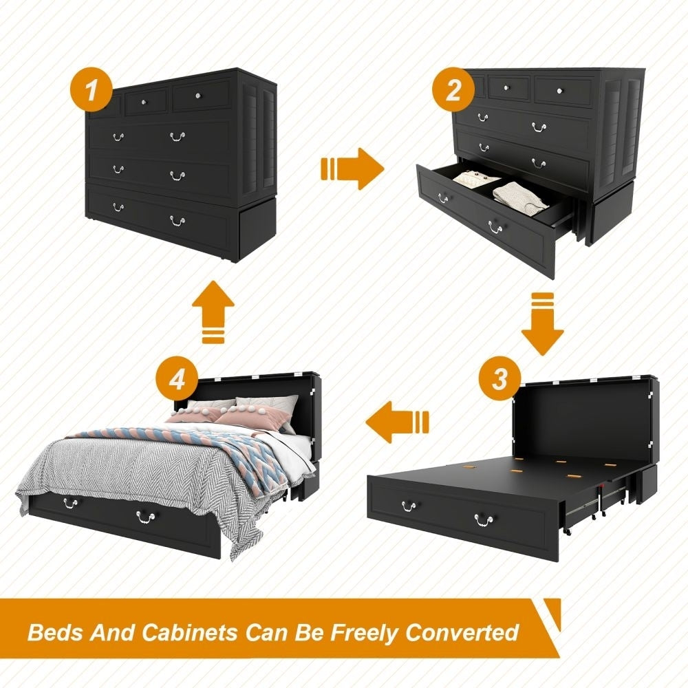 Murphy Bed with Drawers, Murphy Mobile Cabinet Bed Murphy Chest Bed with Charging Station and Drawers 2 USB Ports Image 5