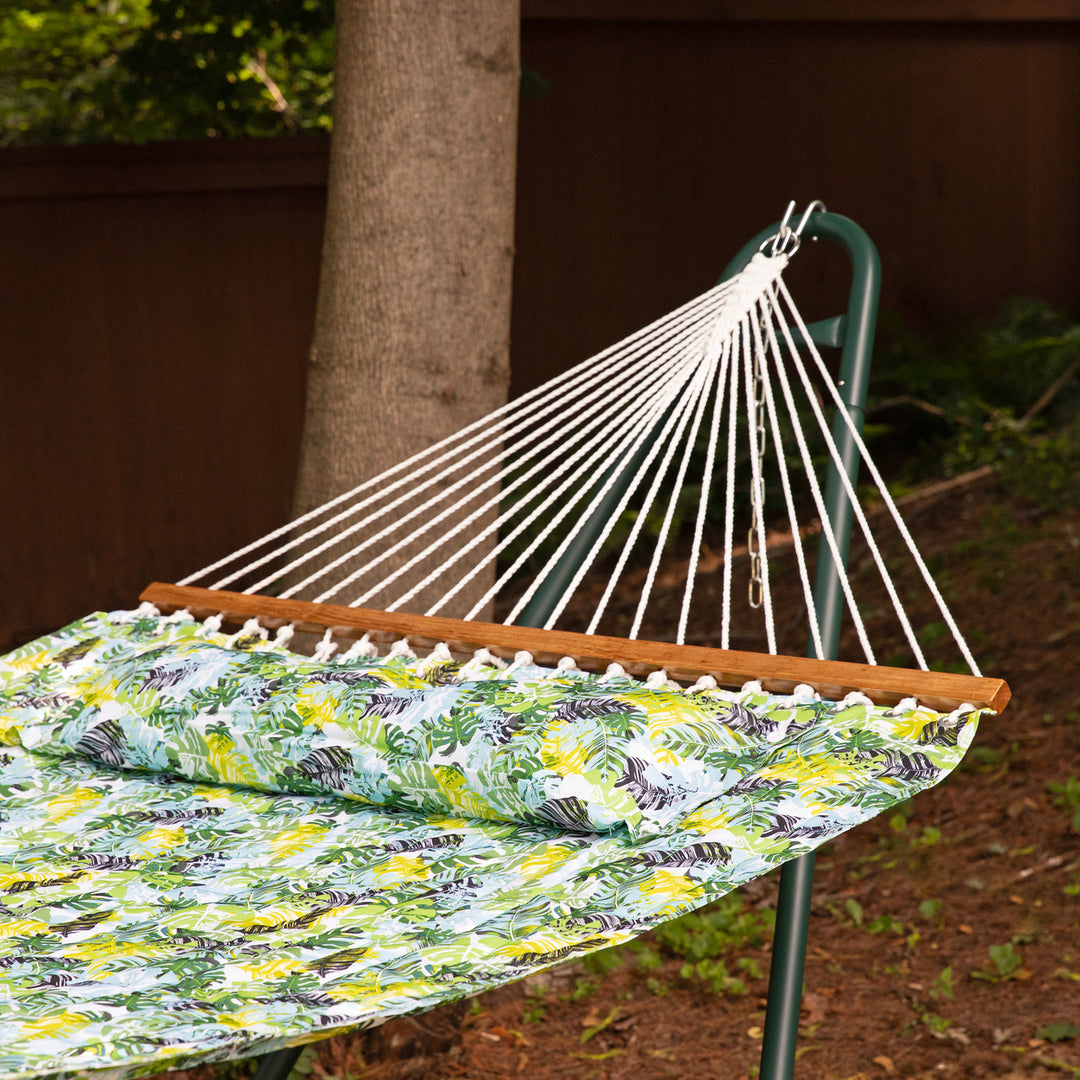 Sunnydaze 2-Person Quilted Hammock with Spreader Bar and Pillow - Tropical Image 10