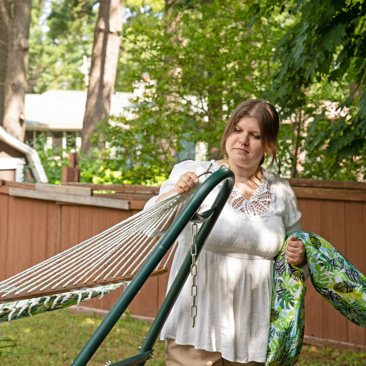 Sunnydaze 2-Person Quilted Hammock with Spreader Bar and Pillow - Tropical Image 8