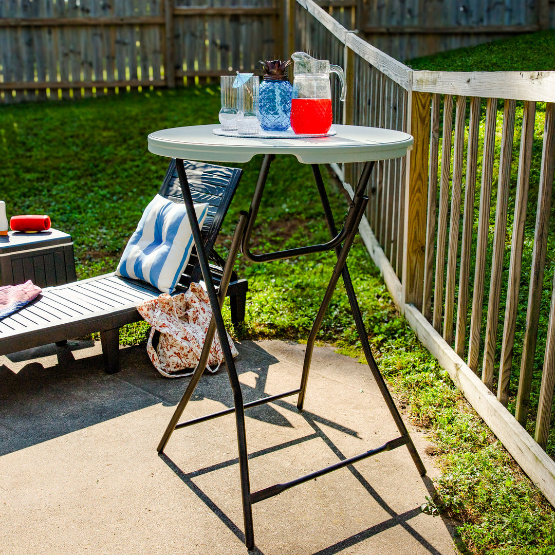 Sunnydaze Folding Round Patio Bar-Height Table - 31.75 in - Gray Image 3