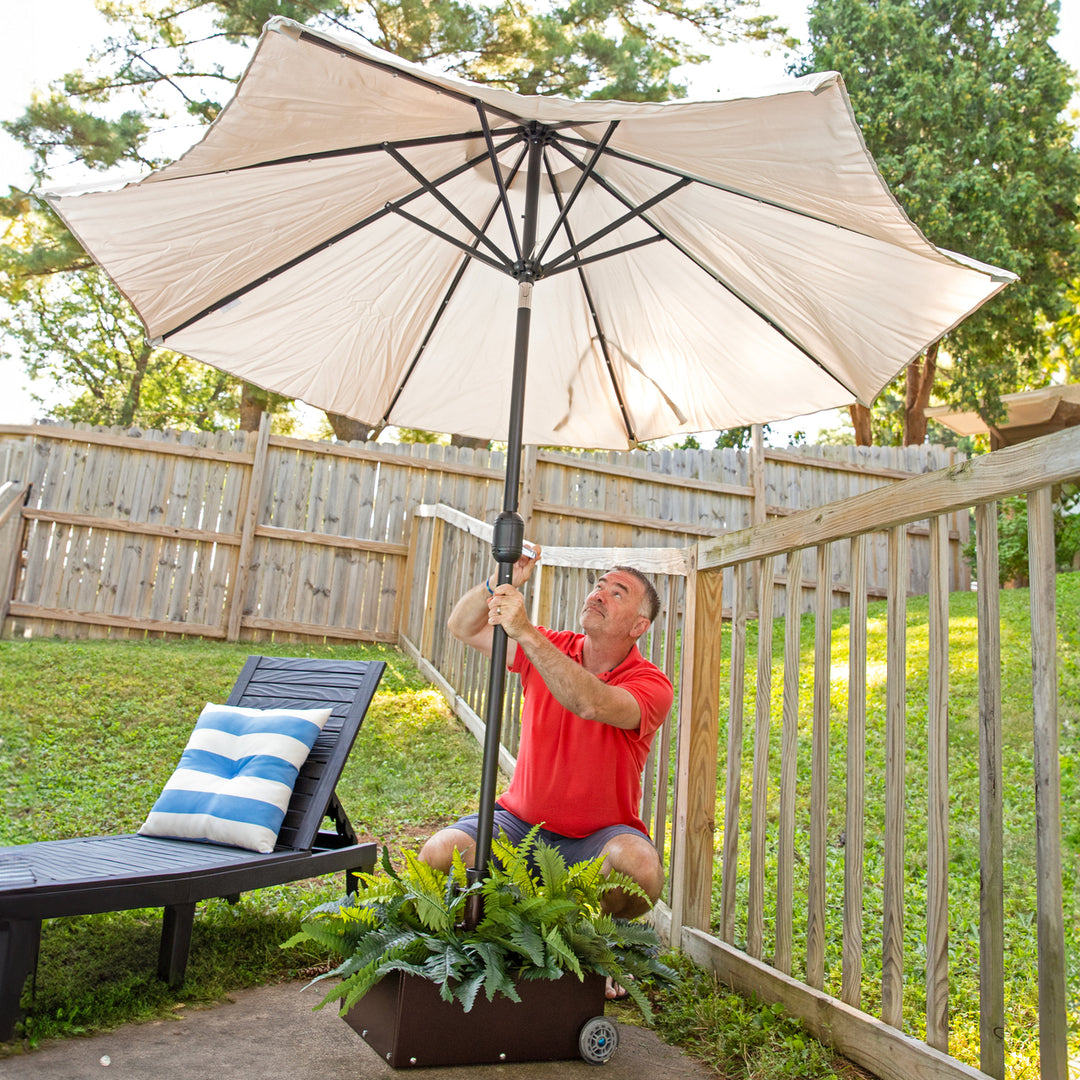 Sunnydaze Outdoor Umbrella Base with Fillable Planter and Wheels - Bronze Image 7