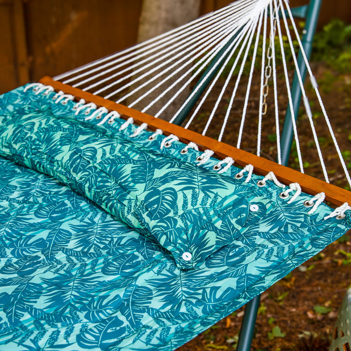 Sunnydaze Large Quilted Hammock with Spreader Bar and Pillow - Blue Tropics Image 8