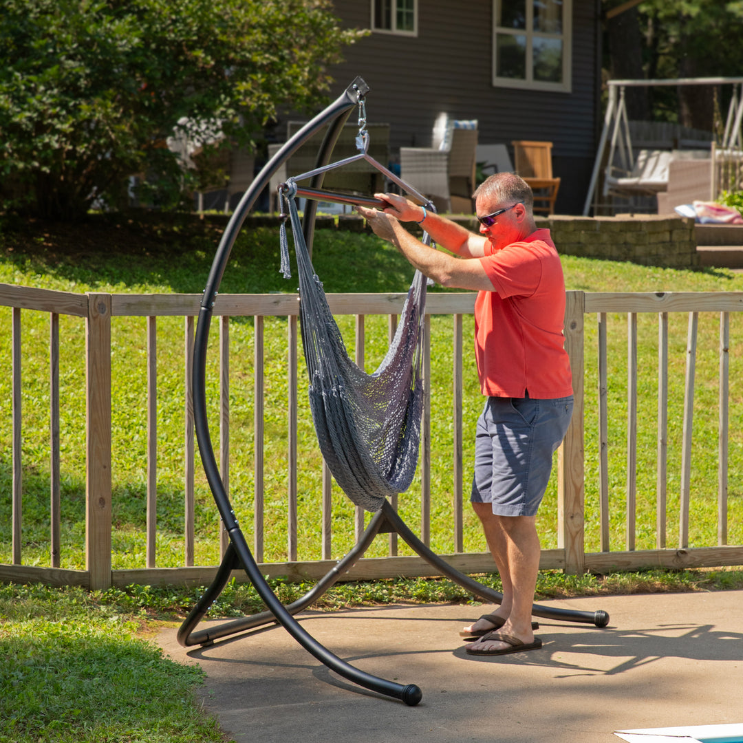 Sunnydaze Curved Steel Hanging Hammock Chair Stand - Black - 84" Image 7