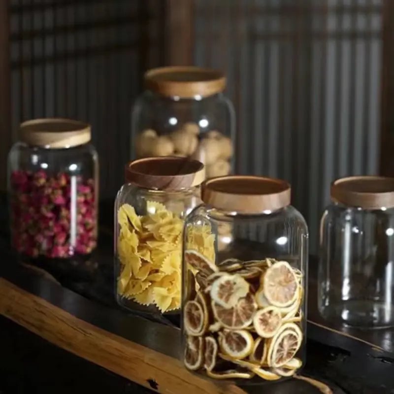 Large-Capacity Glass Jar with Wooden Lid Image 1