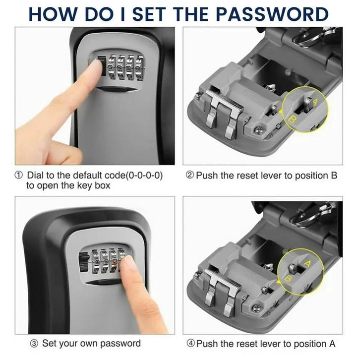 Wall Mount Key Lock Box 4 Digit Password Code Security Lock No Key for Home Office Key Safe Secret Storage Box Organizer Image 3