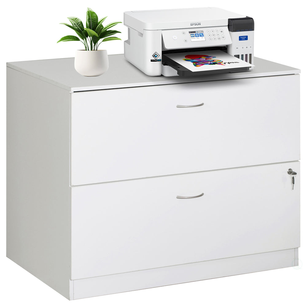 Lateral File Cabinet White 2 Drawer Lockable Office Storage Home Office 35.75" Image 2