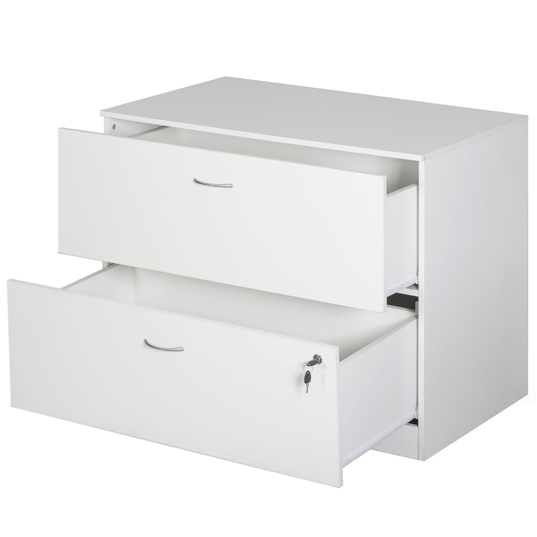 Lateral File Cabinet White 2 Drawer Lockable Office Storage Home Office 35.75" Image 5