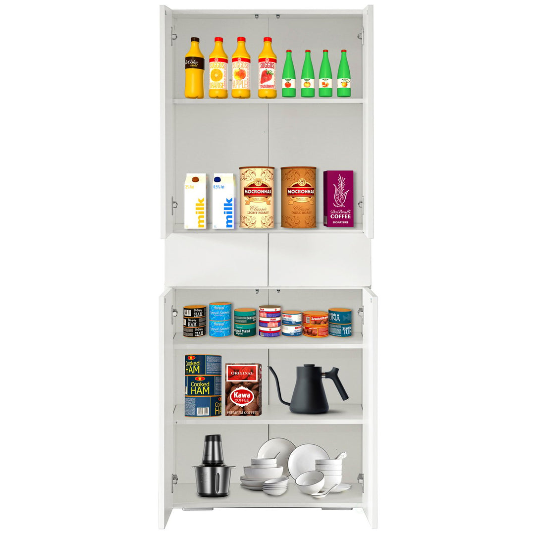 66-Inch White Kitchen Pantry Cabinet with 4 Doors 3 Shelves Adjustable Storage Image 7