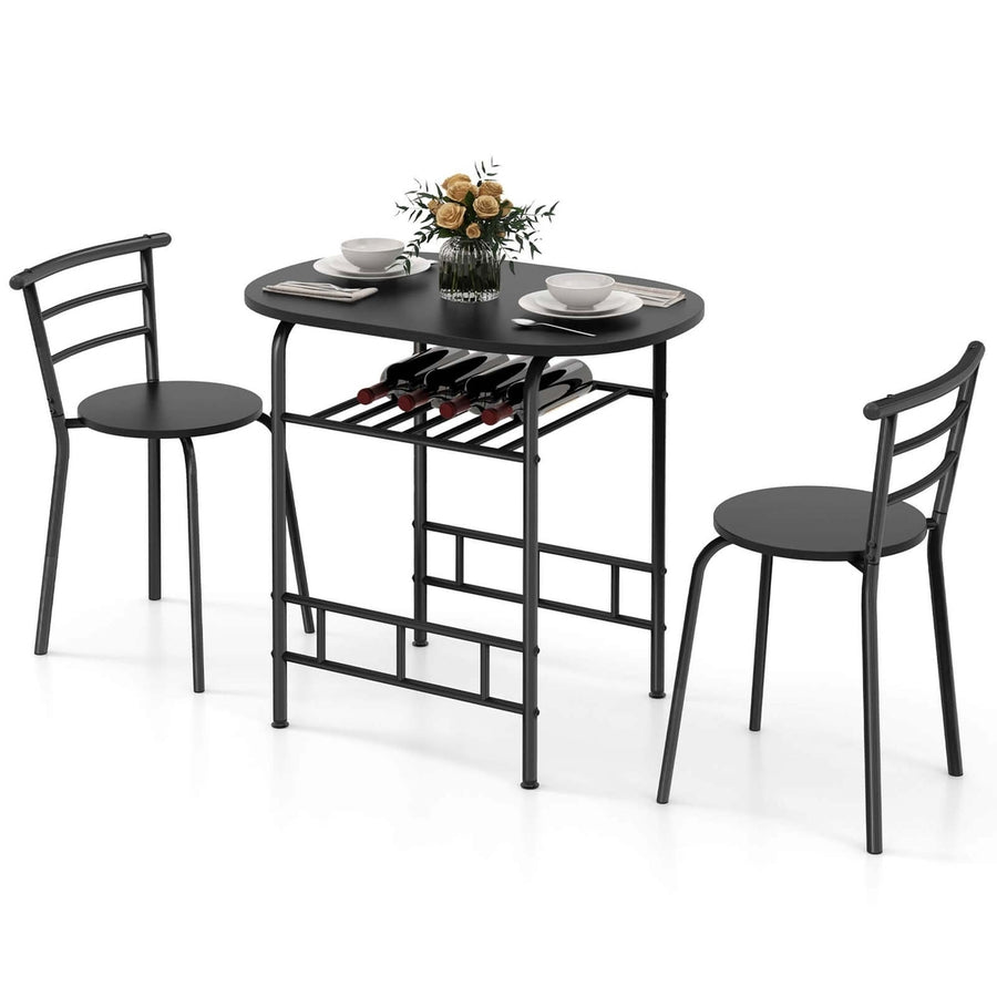 3 PCS Dining Set Table and 2 Chairs Home Kitchen Breakfast Bistro Pub Furniture Black Image 1