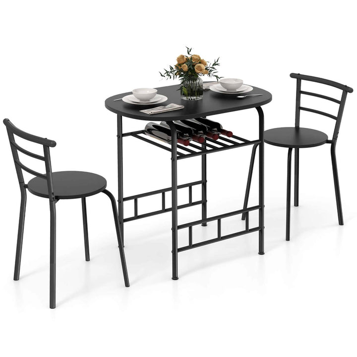 3 PCS Dining Set Table and 2 Chairs Home Kitchen Breakfast Bistro Pub Furniture Black Image 10