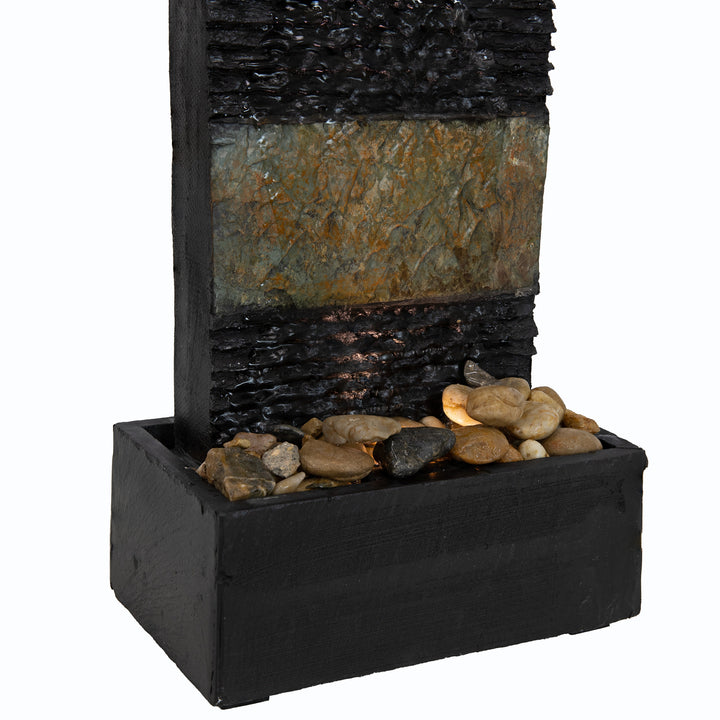 Sunnydaze Rainfall Ridged Slate Tabletop Fountain with Light - 16" Image 4