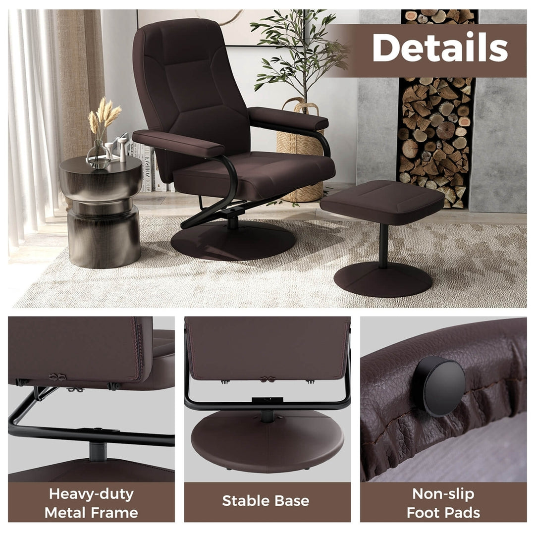 Recliner Chair Swivel PU Leather Lounge Accent Armchair w/ Ottoman Brown Image 6