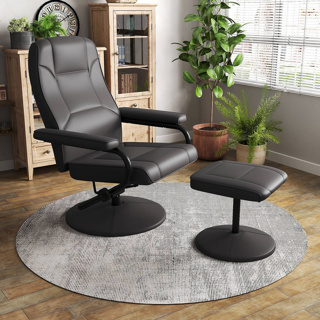 Recliner Chair Swivel PU Leather Lounge Accent Armchair w/ Ottoman Black Image 2