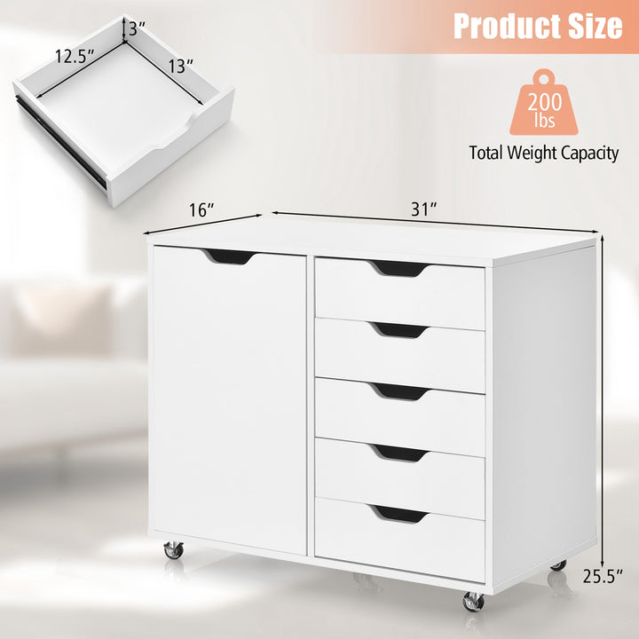 5-Drawer Dresser Chest Mobile Storage Cabinet w/Door, Printer Stand Home Office Image 3