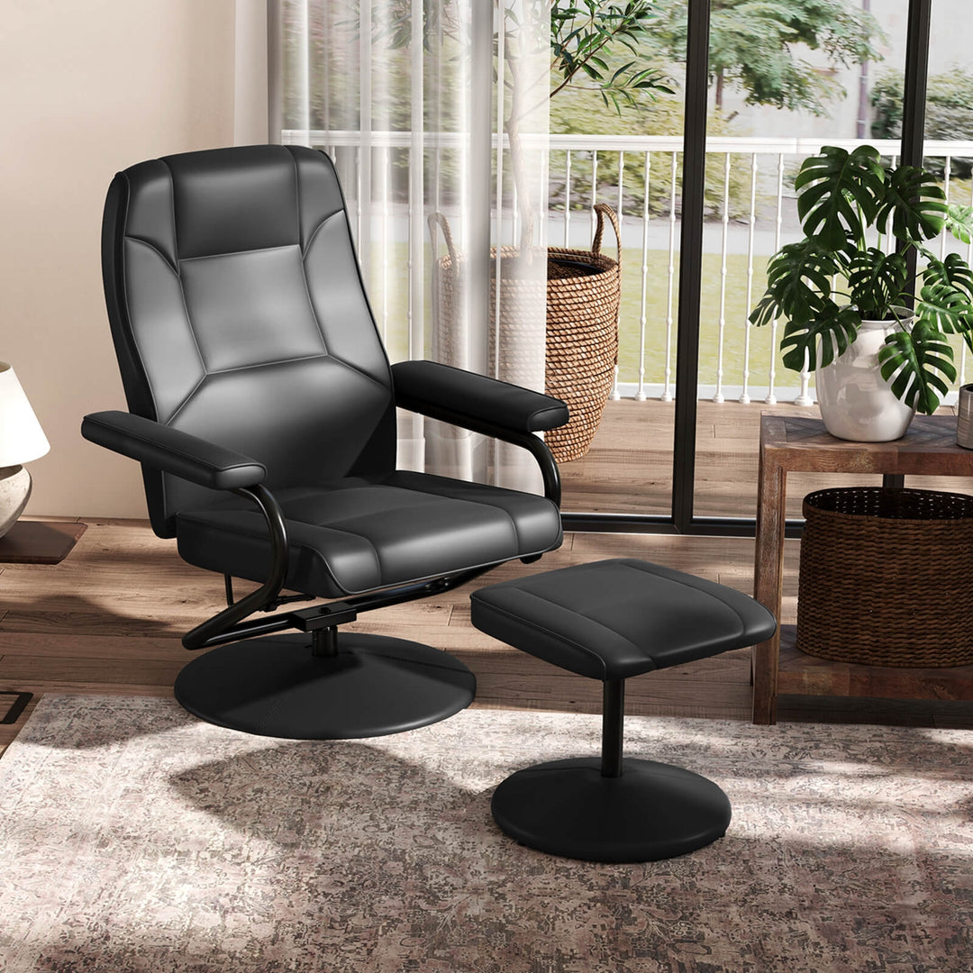 Recliner Chair Swivel PU Leather Lounge Accent Armchair w/ Ottoman Black Image 5