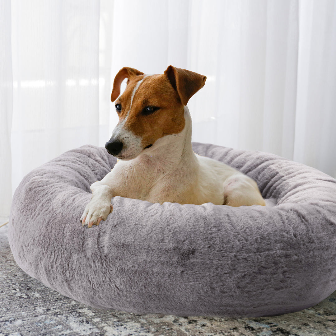 PETMAKER 25in Donut Dog Bed for Small Pets Mixed Memory Foam with faux Cover Image 1