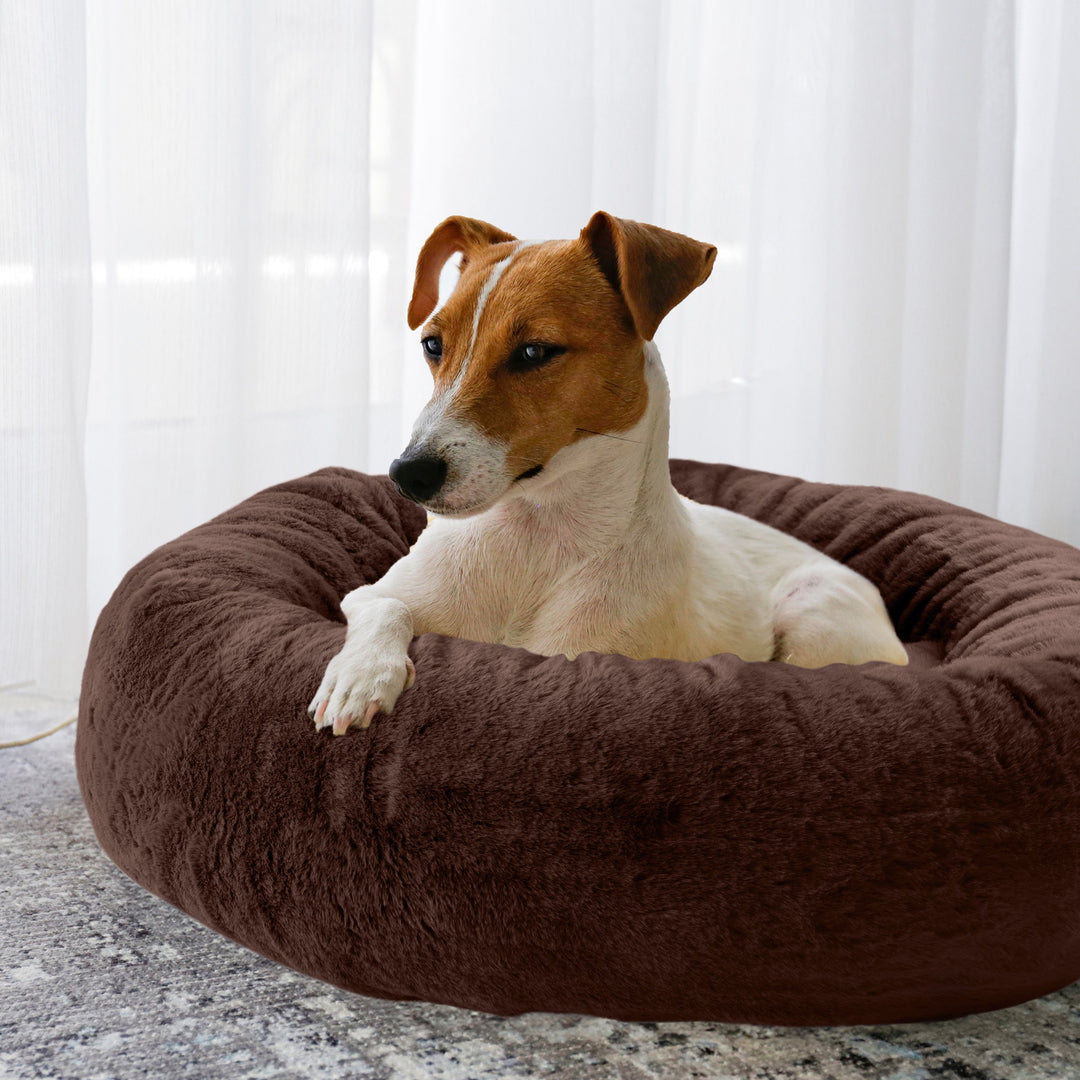 PETMAKER 25in Donut Dog Bed for Small Pets Mixed Memory Foam with faux Cover Image 1