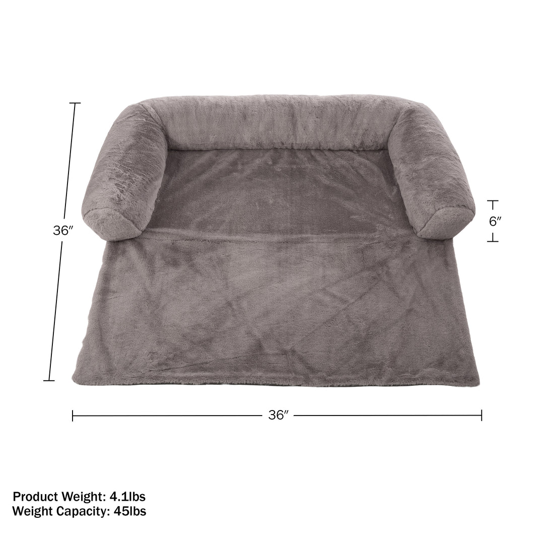 PETMAKER Plush Dog Bed 36in Gray Couch Protector Memory Foam for Pets 45lbs Image 5