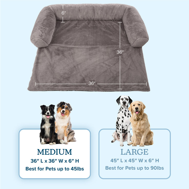 PETMAKER Plush Dog Bed 36in Gray Couch Protector Memory Foam for Pets 45lbs Image 9