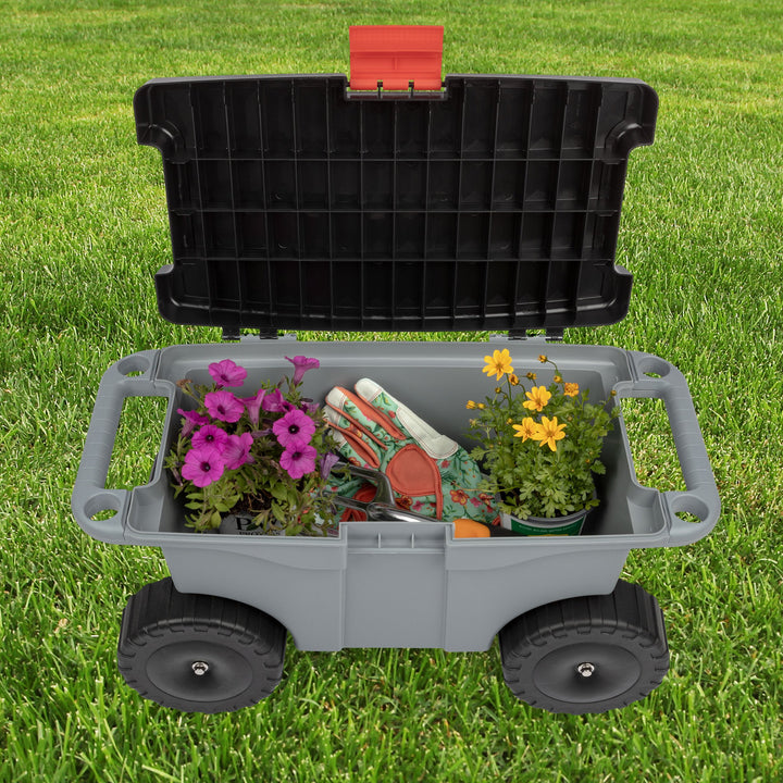 Pure Garden Rolling Garden Cart with Seat and Tool Tray 275lbs Capacity Green Image 9