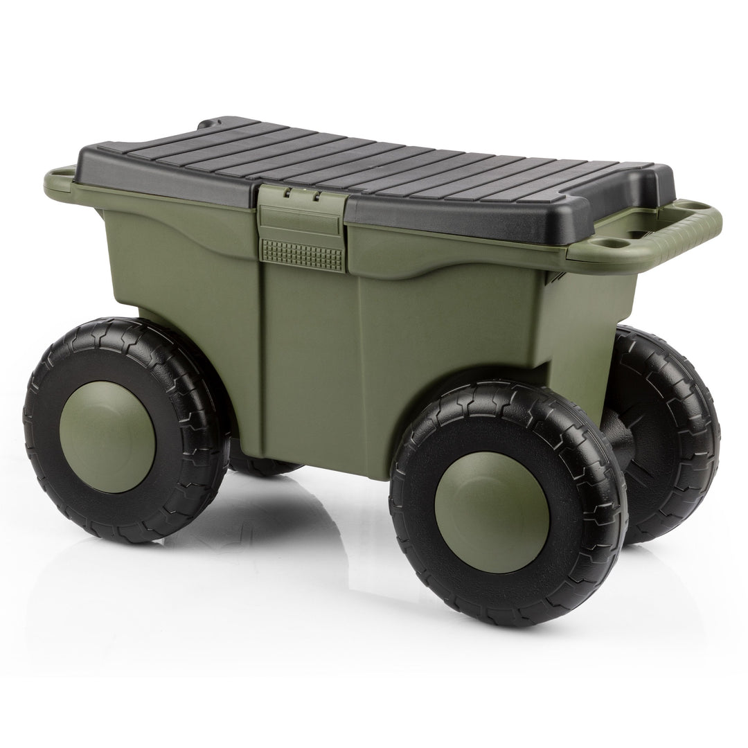 Pure Garden Rolling Garden Cart with Seat and Tool Tray 275lbs Capacity Green Image 2