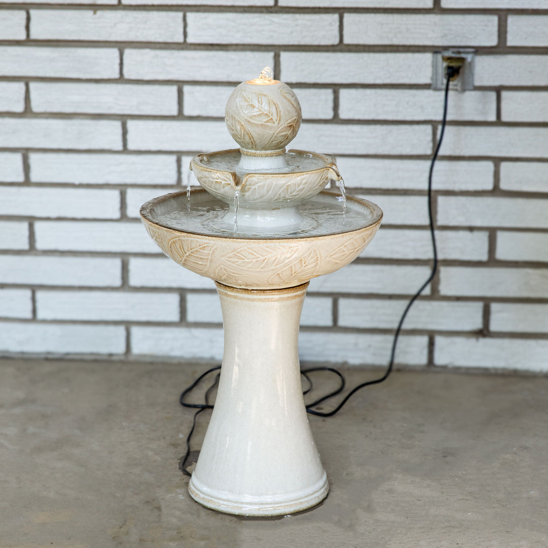 Sunnydaze Gentle Glow 26.5" H 2-Tier Ceramic Fountain with LED Lights Image 5