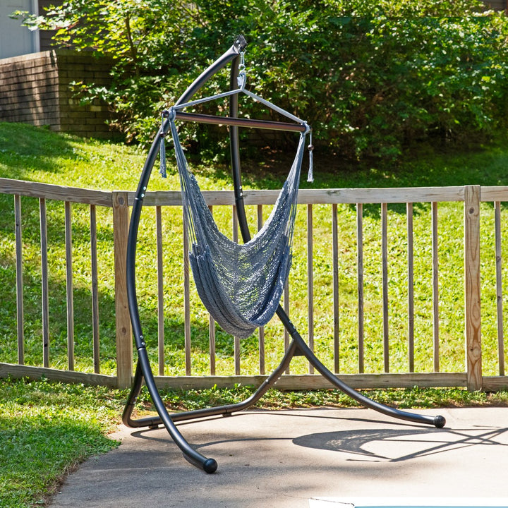 Sunnydaze Extra Large Polyester Rope Hammock Chair with Spreader Bar - Gray Image 3