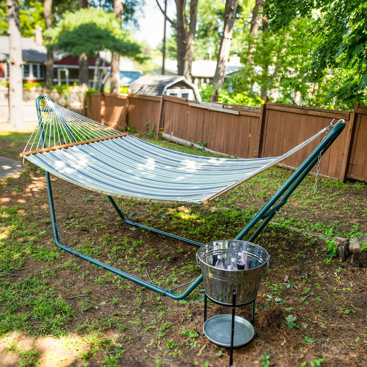 Sunnydaze Large Quilted Hammock with Spreader Bar and Pillow - Khaki Stripe Image 5