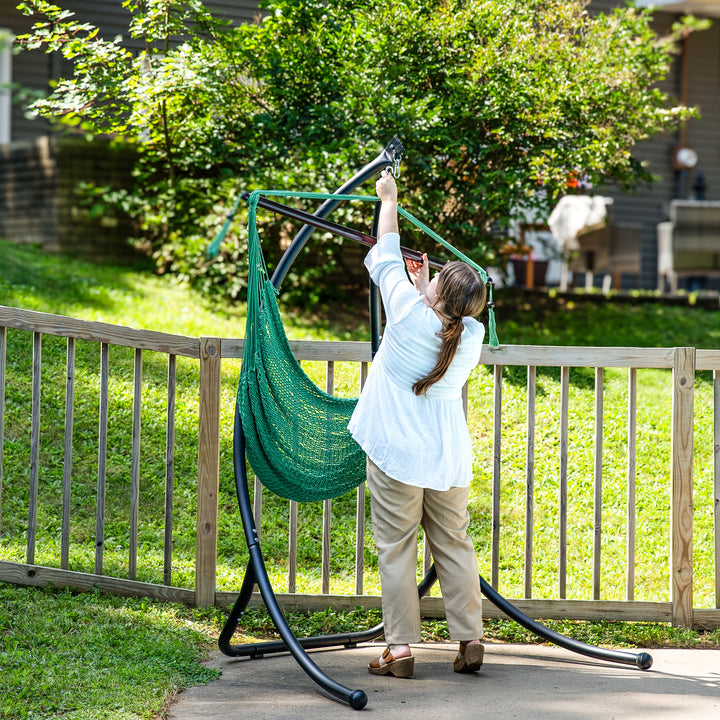 Sunnydaze Extra Large Polyester Rope Hammock Chair and Spreader Bar - Green Image 5