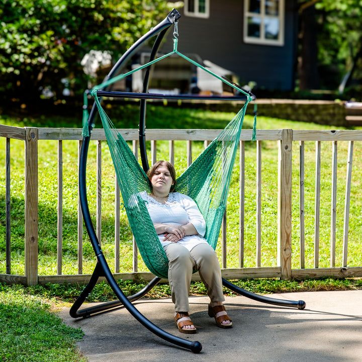 Sunnydaze Extra Large Polyester Rope Hammock Chair and Spreader Bar - Green Image 7