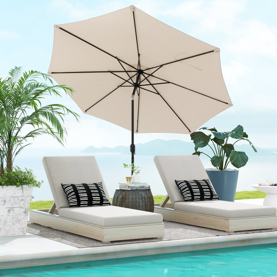 10FT Patio Umbrella 6 Ribs Market Steel Tilt W/Crank Outdoor Garden Beige Image 2