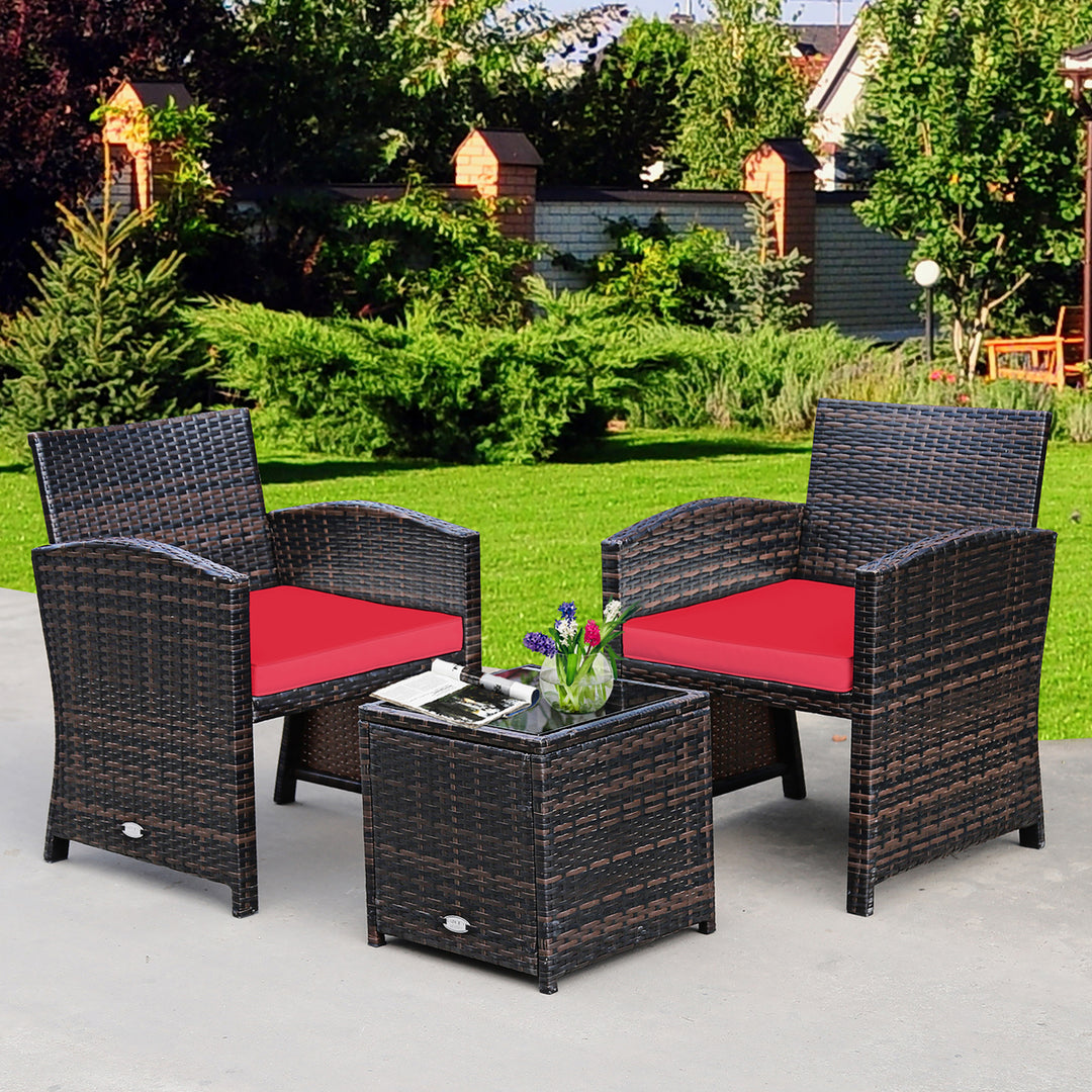 Costway 3PCS Patio Rattan Wicker Furniture Cushion Sofa Coffee Table Image 7