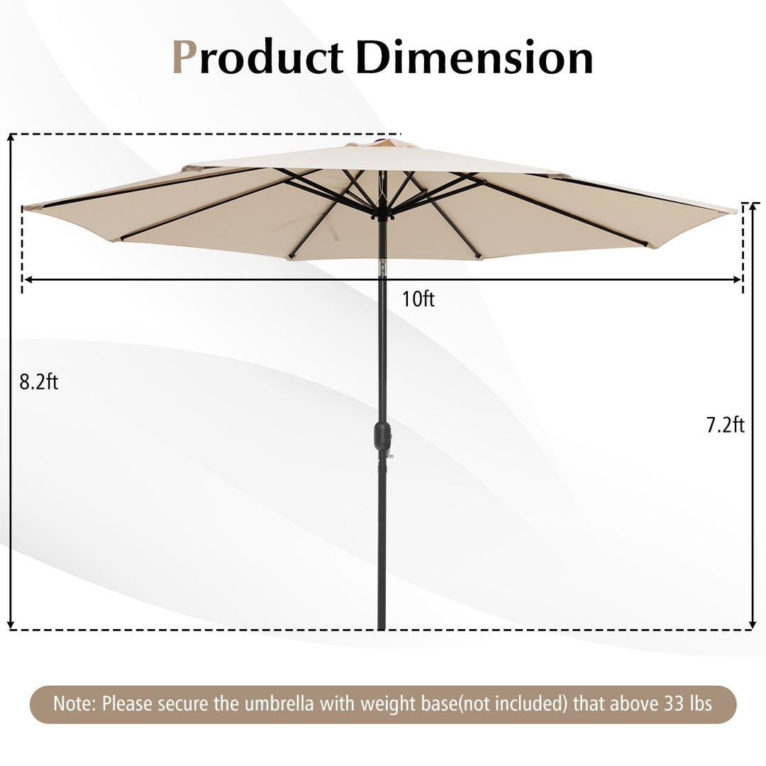 10FT Patio Umbrella 6 Ribs Market Steel Tilt W/Crank Outdoor Garden Beige Image 3