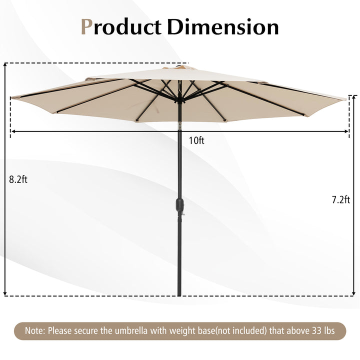 10FT Patio Umbrella 6 Ribs Market Steel Tilt W/Crank Outdoor Garden Beige Image 3