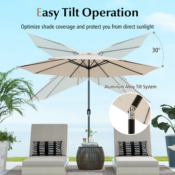 10FT Patio Umbrella 6 Ribs Market Steel Tilt W/Crank Outdoor Garden Beige Image 8