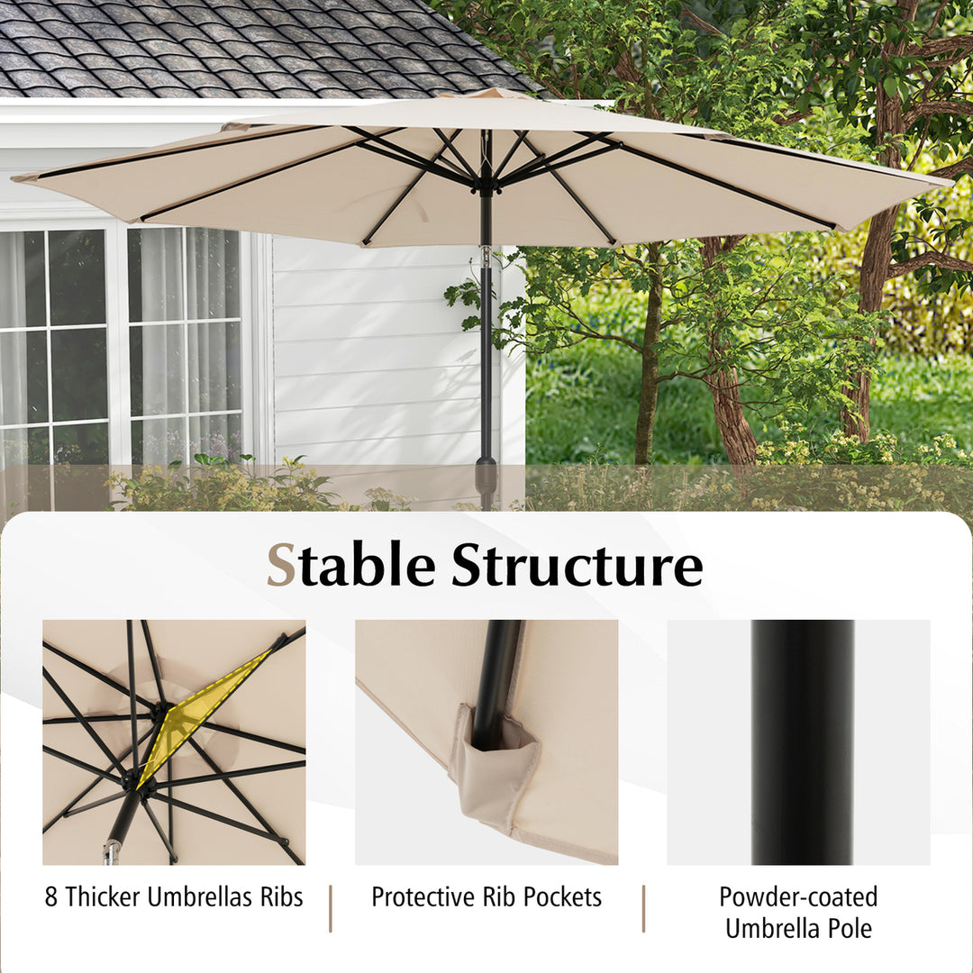 10FT Patio Umbrella 6 Ribs Market Steel Tilt W/Crank Outdoor Garden Beige Image 9