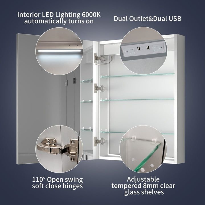 Rim 24" W x 32" H LED Lighted Medicine Cabinet Recessed or Surface with mirrors,Hinge on the left Image 6