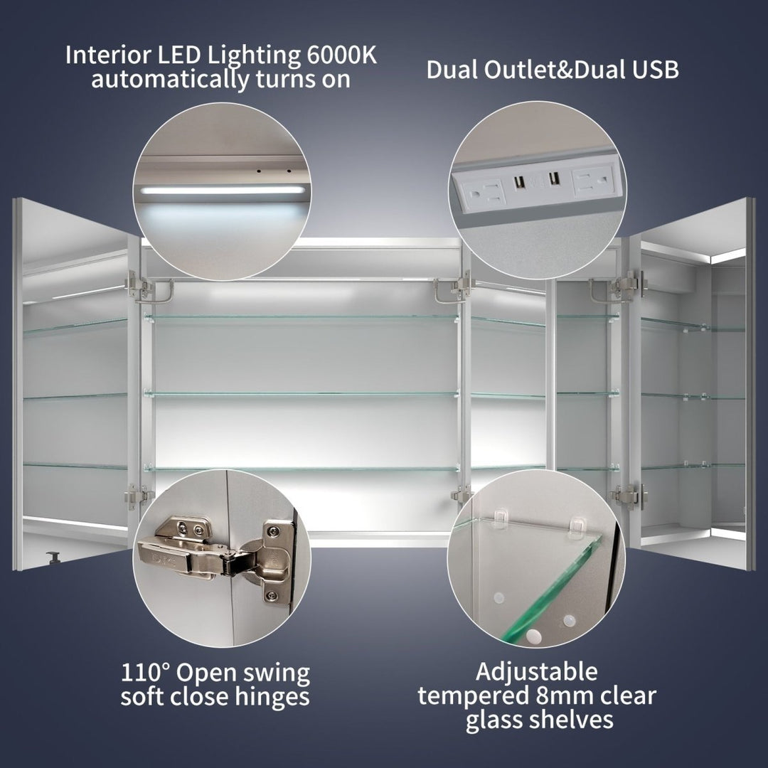 LED Lighted Medicine Cabinet 48x30 Recessed Surface Mount Clock Mirrors Image 6