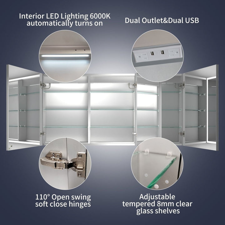 Rim 60" W x 30" H LED Lighted Medicine Cabinet Recessed Mirror with Clock Image 5