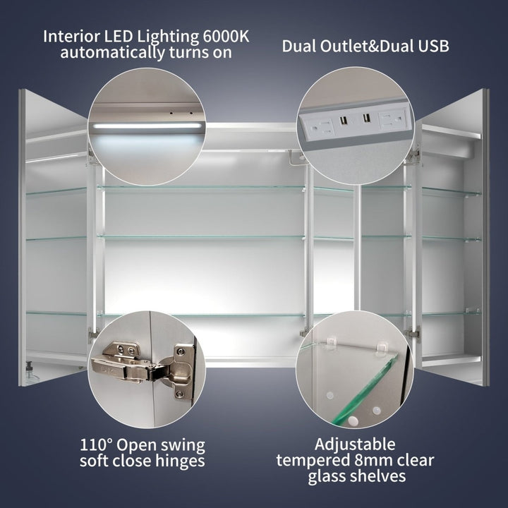 Rim 48" W x 36" H LED Lighted Medicine Cabinet Recessed or Surface with Clock and mirrors Image 6