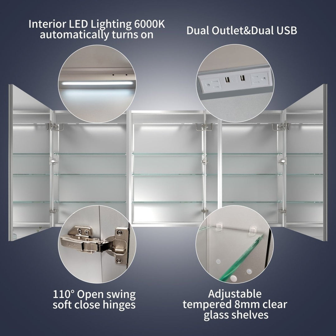 Rim 72" W x 36" H LED Lighted Medicine Cabinet Recessed Surface Mirror Modern Image 7