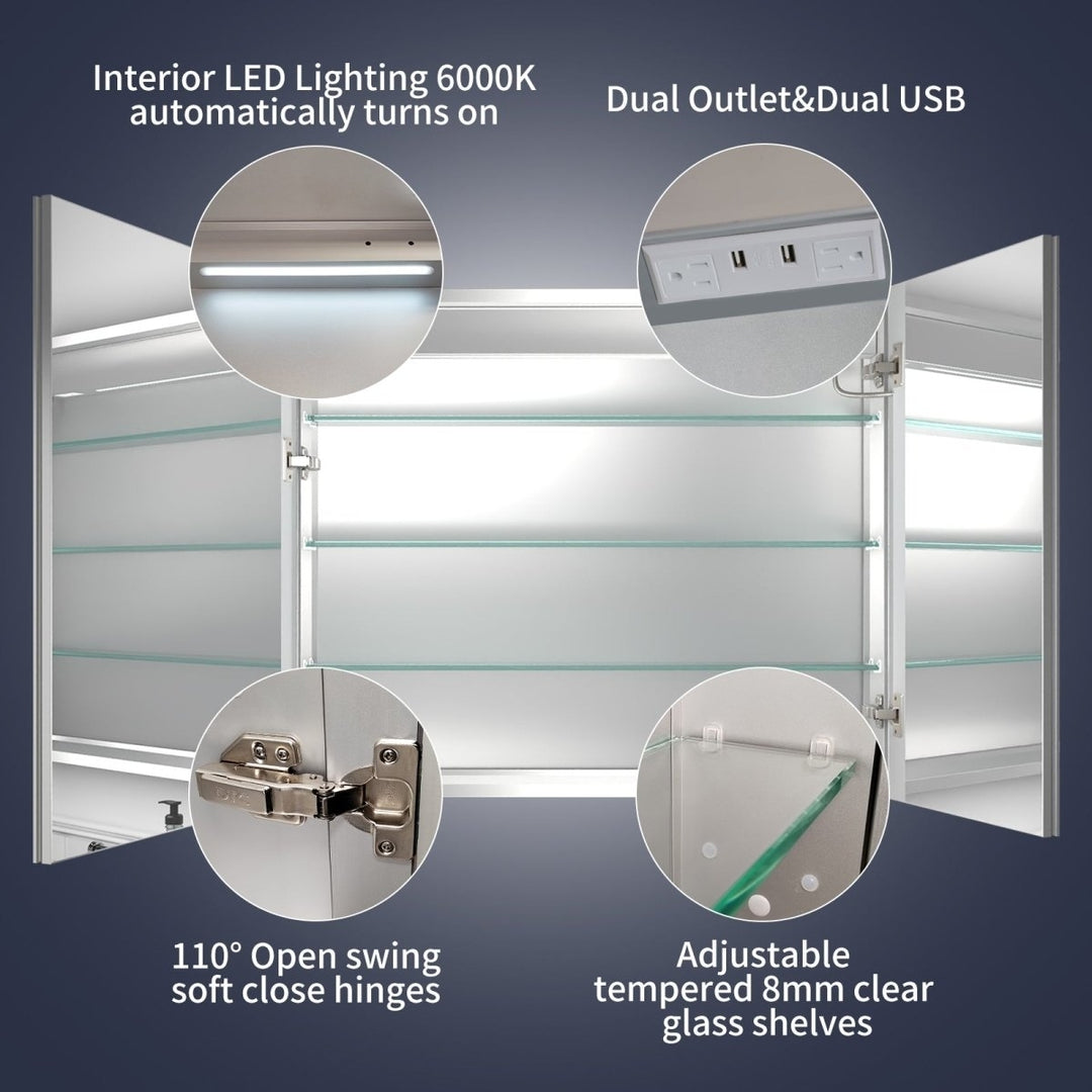 Rim 36x30 LED Lighted Medicine Cabinet Recessed Waterproof Mirrored Finish Image 6