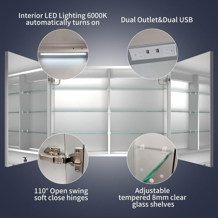 Rim LED Lighted Medicine Cabinet 40" W x 30" H Recessed Surface Mount Mirrors Image 6