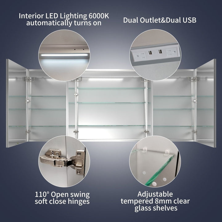 LED Lighted Medicine Cabinet 84" x 36" Recessed Surface Mount with Mirrors Adjustable Image 7