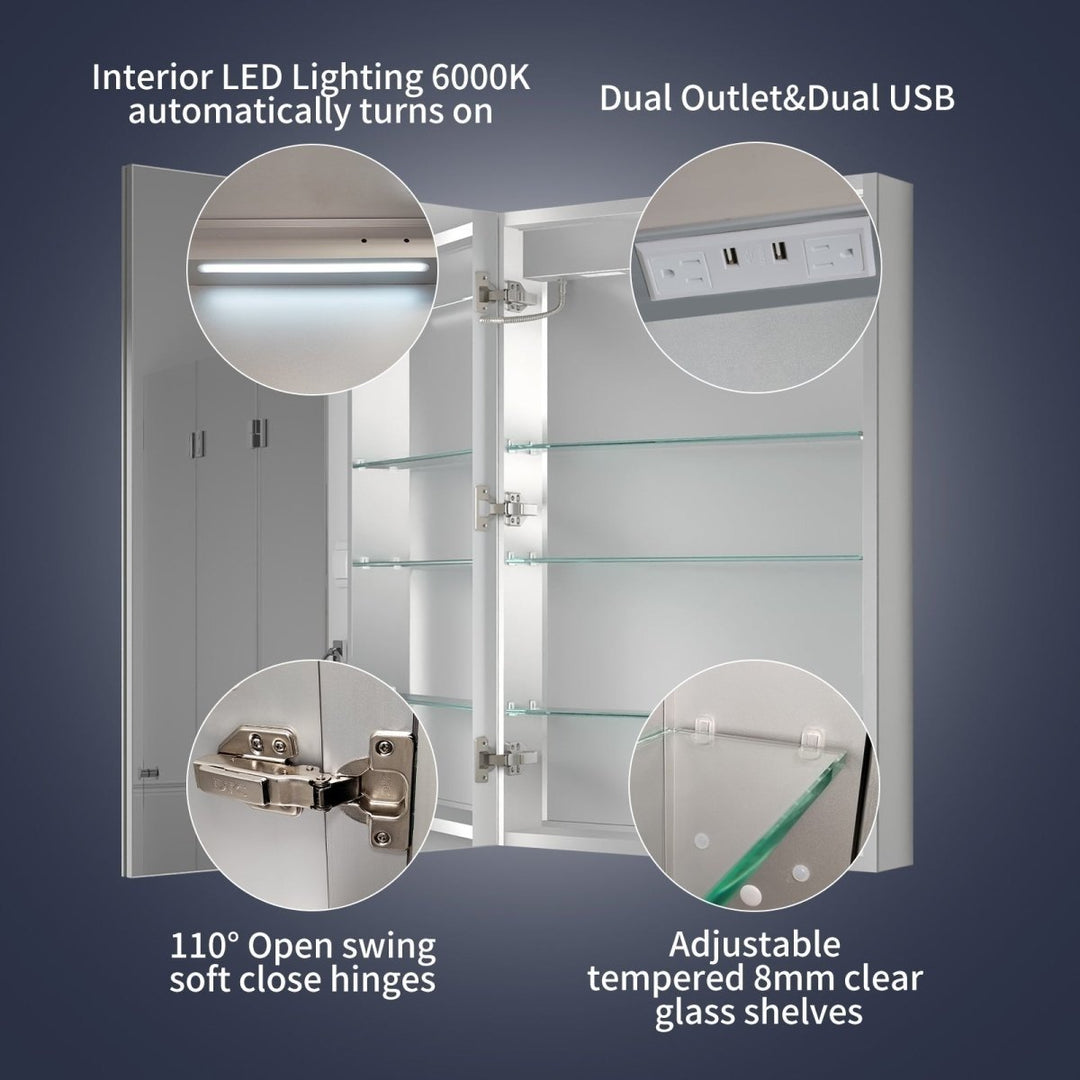 24x36 LED Lighted Medicine Cabinet Recessed Surface Hinge Left Mirror Defogging Image 6